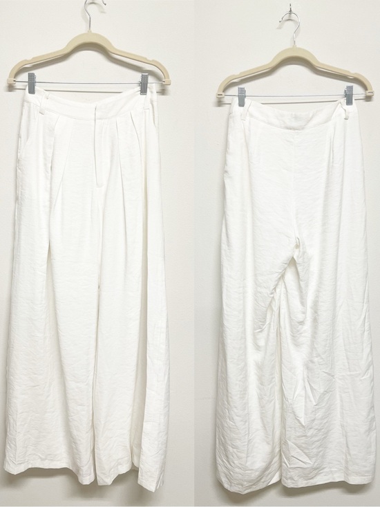 SNDYS. Pants - SNDYS. Womens White Modern Wide Leg Lightweight Rayon High Rise Pleated Pants